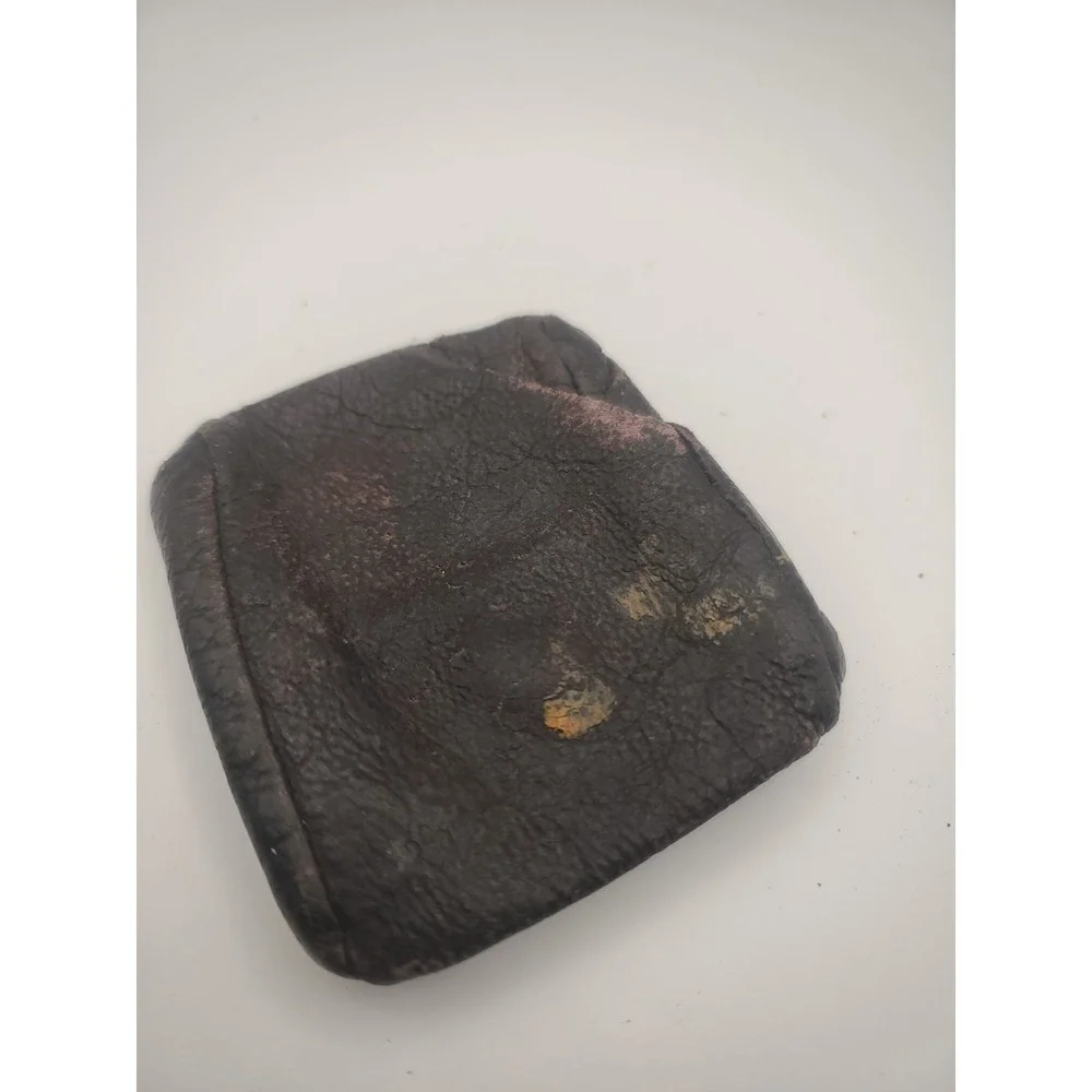 Antique 1920s Hinged Leather Coin Purse Snap Pouch Wallet Money Holder